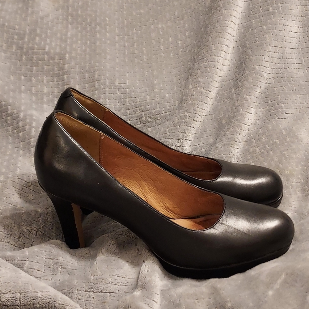 Clarks Artisan Brierdolly Platform Pump Black Leather Heels 8 Neutral - Picture 3 of 11